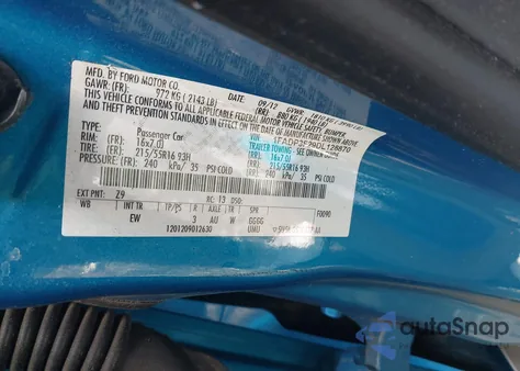 2013 Ford Focus Se из США, поврежденный, VIN 1FADP3F29DL128870